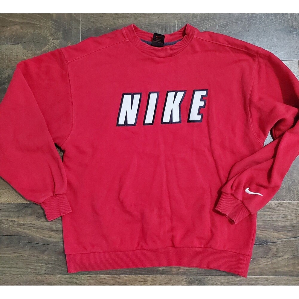 Vintage Nike Red Crewneck Sweatshirt Size Medium Spellout Logo y2k 00s